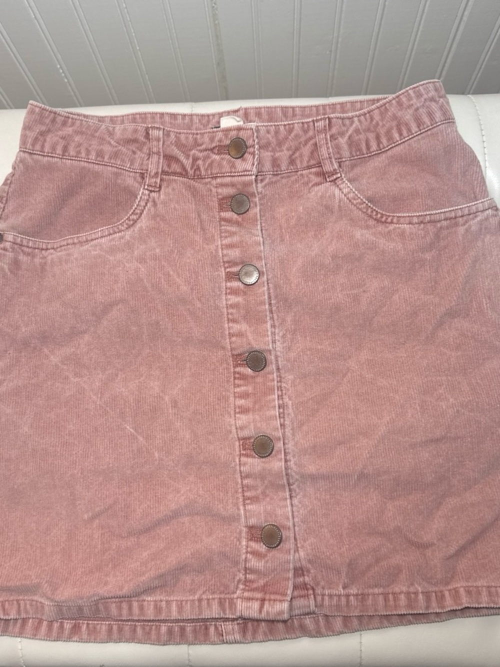 Button-Front Corduroy Mini Skirt - Dusty Rose